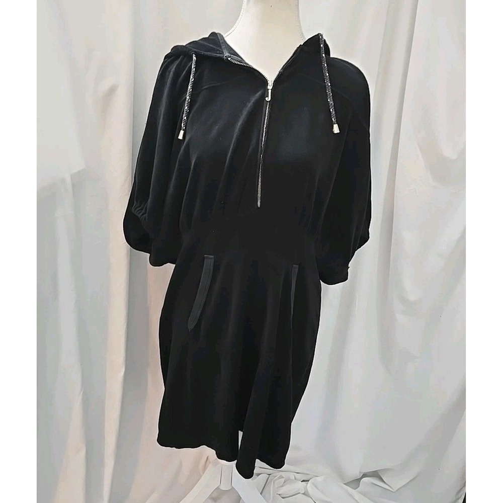 Vintage Y2K Juicy Couture Hooded Half Zip Terry Cloth Dress Size‎ XL Black